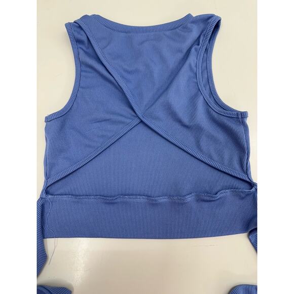 Shein Womens Tank Top Size Small Blue Ribbed Cropped Back Tie - Picture 7 of 13